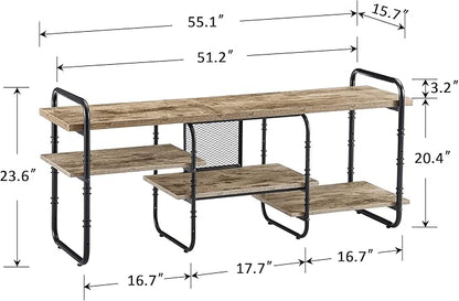 VECELO, Entertainment Center/Media Console Table with Adjustable Storage Shelves for Living Room/Bedroom, 55 inch TV Stand, Grey - LeafyLoom