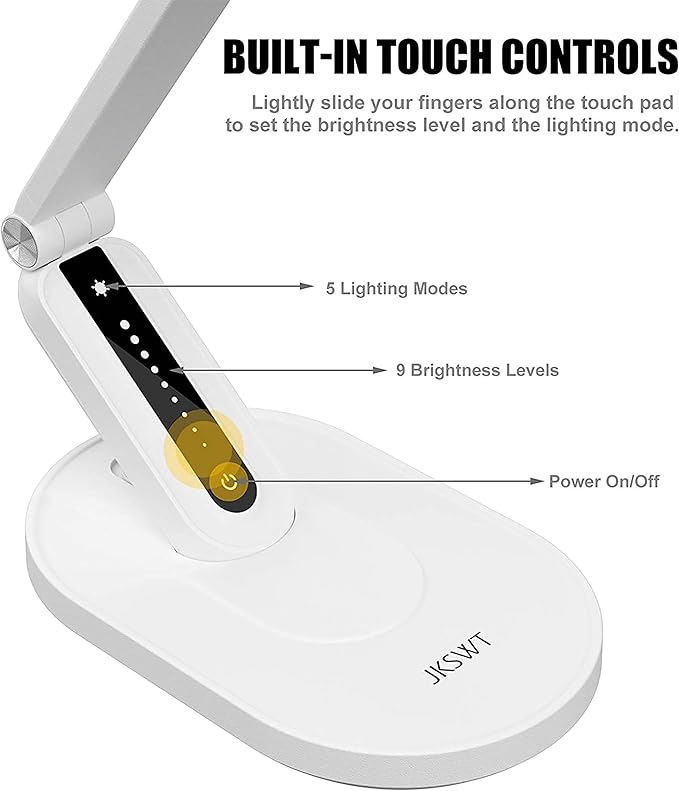 LED Desk Lamp for Reading, Eye-Caring Natural Light Protects Eyes Dimmable Office Table Lamps with 5 Color Modes USB Charging Port Touch Control and Memory Function,10W - LeafyLoom