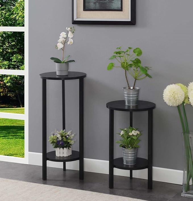 Convenience Concepts Graystone 31 inch 2 Tier Plant Stand, Black/Black - LeafyLoom