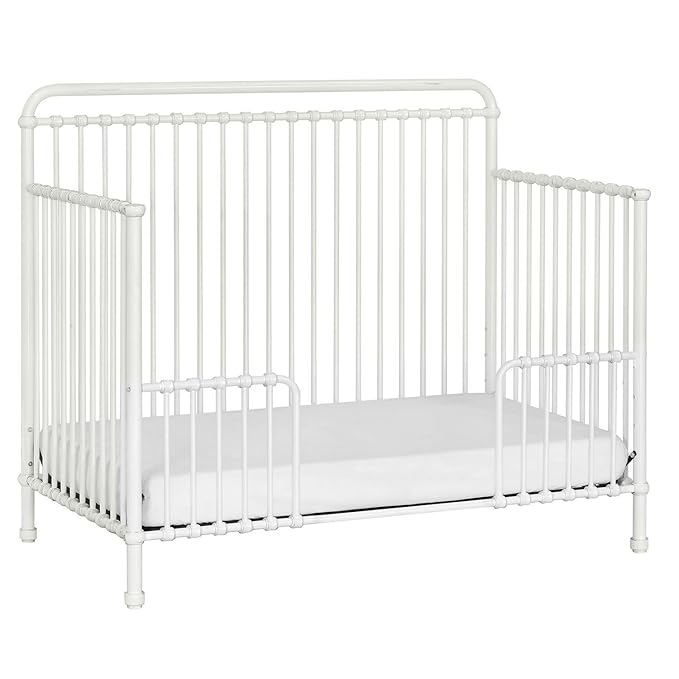 Namesake Winston 4-in-1 Convertible Metal Crib in Washed White, Greenguard Gold Certified - LeafyLoom