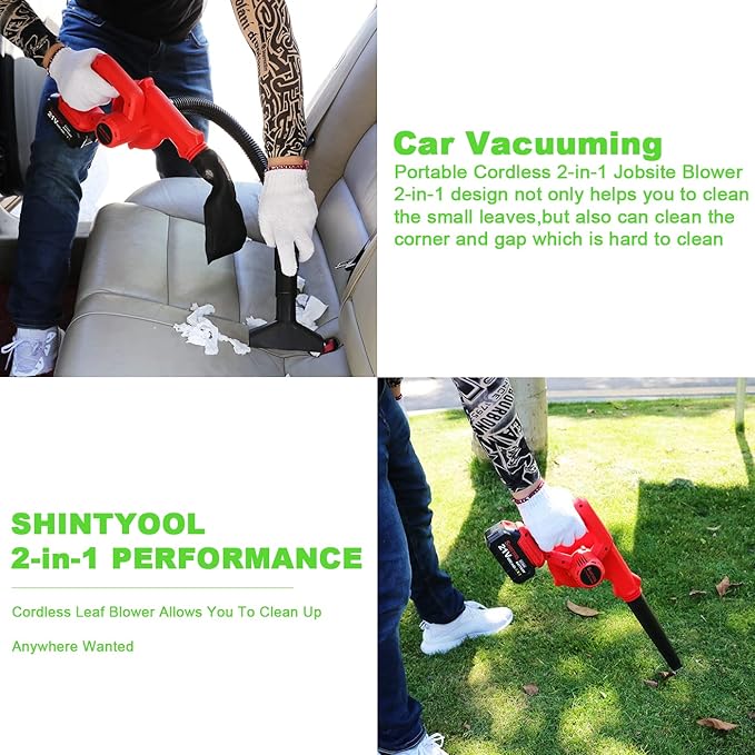 Mini Leaf Blower Red,2-in-1 Cordless Small Blower with 4.0Ah Battery and Charger,21v Blower for Inflating,Blowing Leaf,Clearing Dust & Small Trash,Car by SHINTYOOL - LeafyLoom