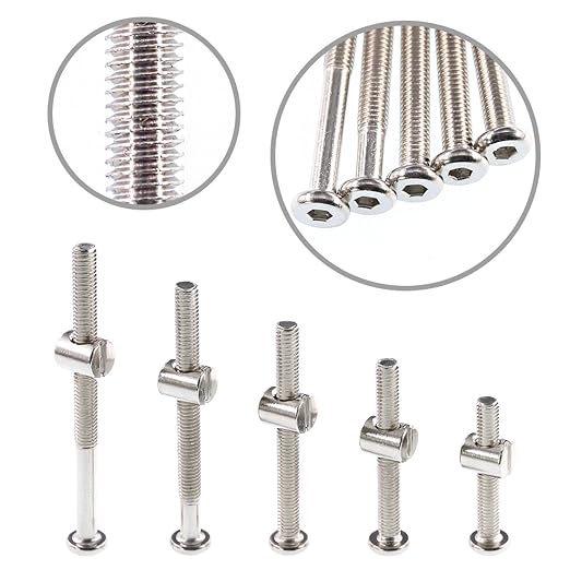 Swpeet 100Pcs Crib Hardware Screws, Nicked Plated M6 × 40/50/60/70/80mm Hex Socket Head Cap Crib Baby Bed Bolt and Barrel Nuts with 1 x Allen Wrench Perfect for Furniture, Cots, Crib Screws - LeafyLoom