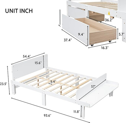 Full Bed with Footboard Bench, Full Kid Bed with Headboard, Wood Slat Support, Cute Kid Bed Frame with Book Storage Space, Full Car Bed for Boys Girls Bedroom, No Box Spring Needed, Grey - LeafyLoom