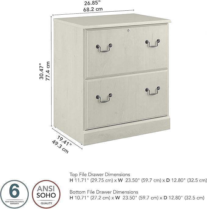 Bush Furniture Saratoga 2 Drawer Lateral File Cabinet in Harvest Cherry, Document Storage Chest for Home Office, Linen White Oak - LeafyLoom