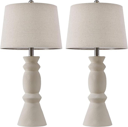 Oneach 25.75'' Farmhouse Ceramic Table Lamp for Living Room Bedside Lamps Office White Table Lamp Set of 2 for Bedroom Retro Nightstand Lamp End Table Lamps (Beige) - LeafyLoom