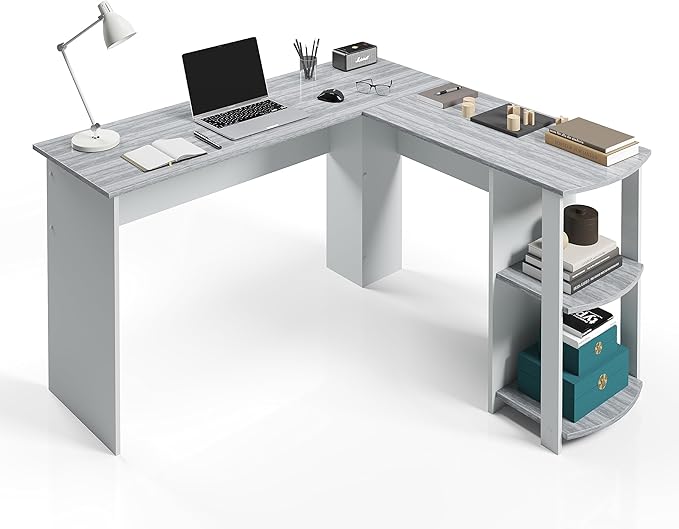 NicBex Laik-DW-00037-DX Desks, 53.5" W x 51.5" D x 29.75" H, White+Gray - LeafyLoom