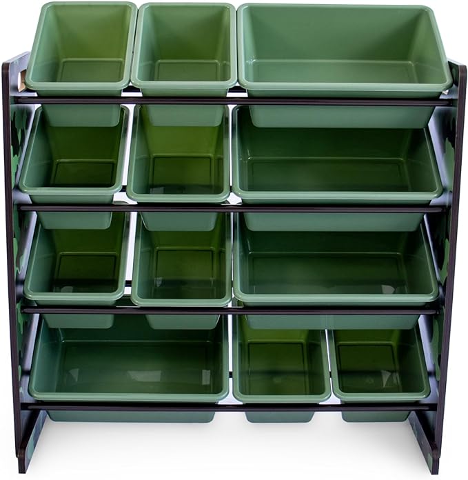 Humble Crew, Army Green Camo Hunter Toy Organizer with 12 Plastic Storage Bins - LeafyLoom