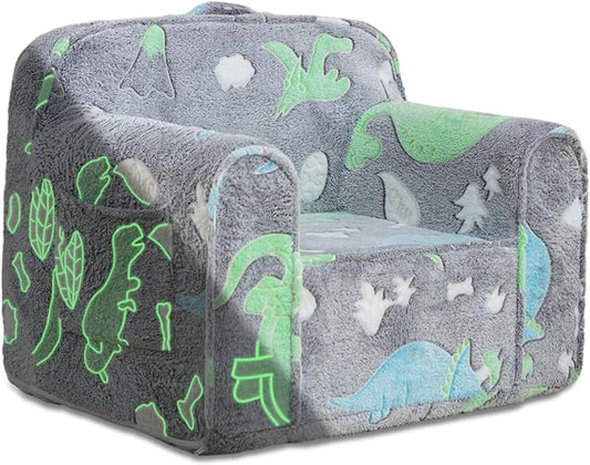 Comfy Toddler Chair Kids Chair,Toddler Foam Chair,Kids Armchair Toddler Couch Baby Kids Sofa Reading Chair with Glow in The Dark(Glow Dino) - LeafyLoom