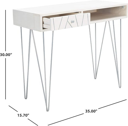 Safavieh Home Office Collection Marigold White Wash and Silver 1-Drawer Hairpin Leg Desk, 0 - LeafyLoom