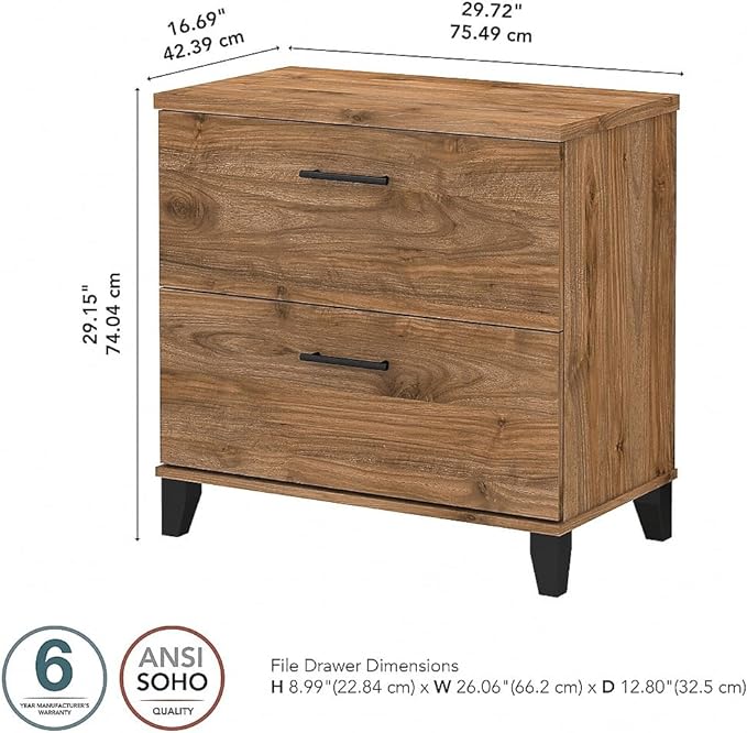 Bush Furniture Somerset 2-Drawer Lateral File Cabinet, Letter/Legal, Fresh Walnut, 30-inch (WC81380) - LeafyLoom