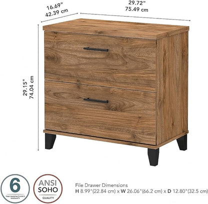 Bush Furniture Somerset 2-Drawer Lateral File Cabinet, Letter/Legal, Fresh Walnut, 30-inch (WC81380) - LeafyLoom