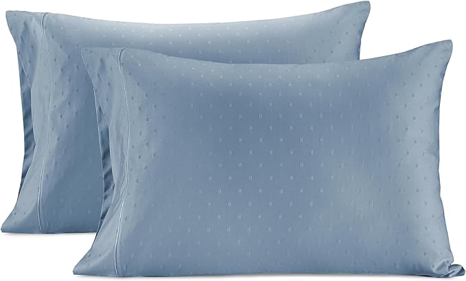 LANE LINEN 100% Egyptian Cotton Bed Sheets - 1000 Thread Count 4PC King Sheets Set, Long Staple Bedding Sheets, Sateen Weave, Luxury Hotel Sheets, Fits Upto 16" Mattress, Swiss Dot - French Blue - LeafyLoom