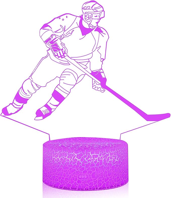 Teenager christmas gifts xmas gift 3D Illusion Hockey Night Light Lamp 16 Color Change Touch White Crack Base with Remote Control Birthday Gift for Boys and Girls Hockey lover - LeafyLoom