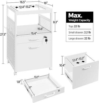 Yaheetech File Cabinets Mobile Filling Cabinet with Open Storage Shelf, Under Desk Cabinet Fits A4, Letter for Home Office(White) - LeafyLoom