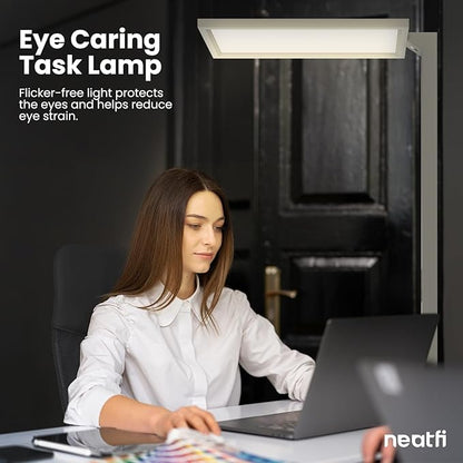 Neatfi 7000 High-Lumens Premium LED Desk Lamp - Touch Controlled, Clamp-on, UltraBright, 4000K Color Temperature, 70W Dimmable Light, Adjustable Head for Home Office and Study (25 Inches, Gray) - LeafyLoom