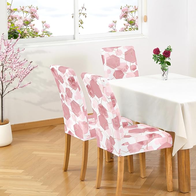 Gibelle Dining Room Chair Covers Set of 4, Soft Stretch Kitchen Chair Covers Slipcover Protector, Removable Washable Geometric Parson Chair Covers 4 Pack, Dusty Pink Gibelle