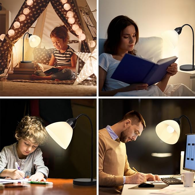 LED Desk Lamp for Home Office, 3 Levels Dimmable Reading Light Flexible Gooseneck Table Lamp for Bedside Office, Rotary Switch Control, Bulb Included - LeafyLoom