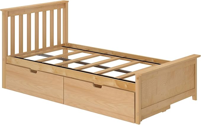 Max & Lily Twin Bed, Bed Frame with Headboard For Kids with Storage Drawers, Slatted, Natural - LeafyLoom