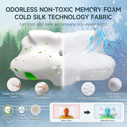 Memory Foam Cervical Pillow - Side Sleeper Pillow Neck Back Shoulder Comfortable Sleeping Support Your Head - Breathable Cooling Contour Bed Pillow for Back Stomach Sleeper Skin-Friendly - LeafyLoom