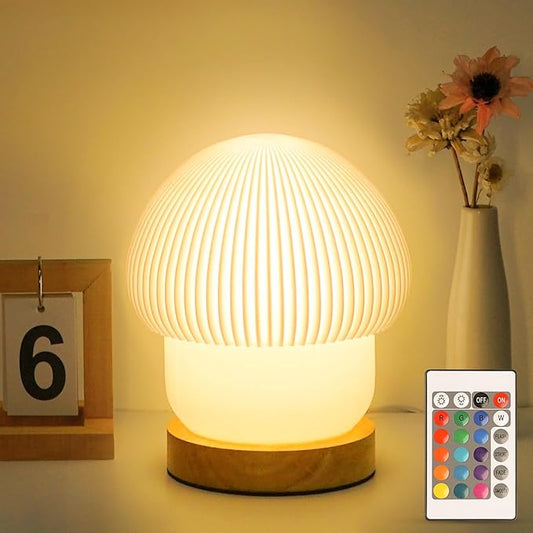 16 Colors Mushroom Lamp Night Light, Elegant 3D Printed Table Lamp with LED, Remote Control Desk Lamp Perfect for Bedroom, Living Room Decor, Great Gift for Women kids, Teens (H:7.1 inches) - LeafyLoom