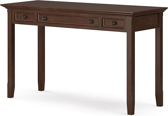 SIMPLIHOME Amherst SOLID WOOD Transitional 54 Inch Wide Desk in Russet Brown, For the Office Desk, Writing Table, Workstation and Study Table - LeafyLoom