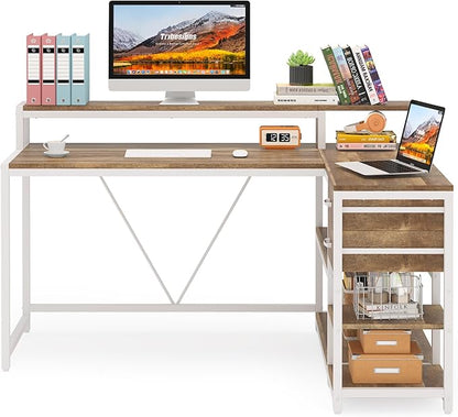 Reversible L-Shaped Computer Desk with hutch & Shelf,white - LeafyLoom