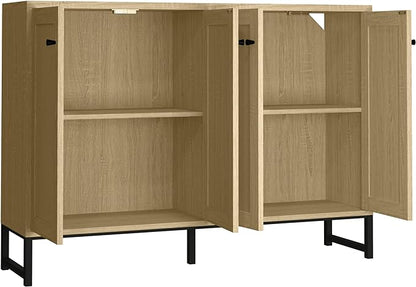 Panana Sideboard Accent Storage Cabinet with Rattan Decorated 4 Doors Dining Room Freestanding Kitchen Buffet Table Cupboard (Natural) - LeafyLoom