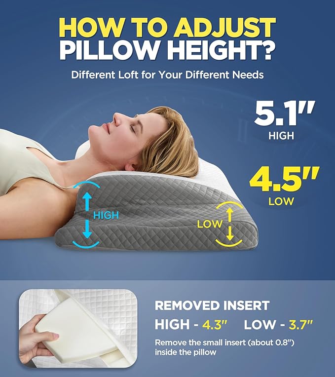 Ultra Comfort Cervical Neck Pillow for Pain Relief, Adjustable Side Sleeping Pillow Fit Shoulder Perfectly, Ergonomic Contour Memory Foam Pillow with Armrest Area, Bed Pillow for Back Stomach Sleeping - LeafyLoom