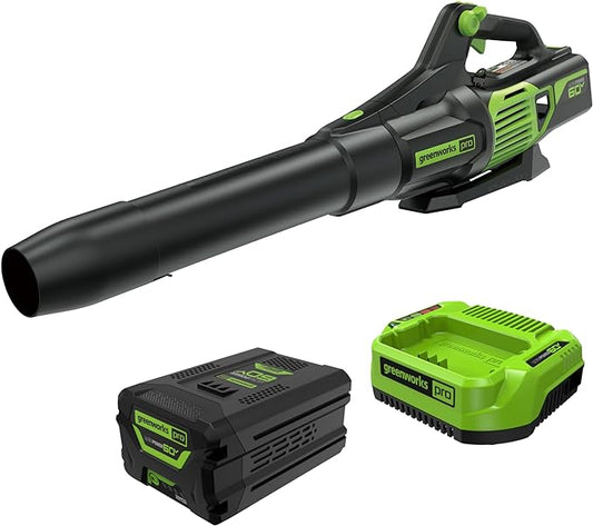 Greenworks 60V 610 CFM Cordless Leaf Blower, 2.5 Ah Battery and Rapid Charger - LeafyLoom