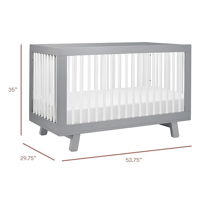 Babyletto Hudson 3-in-1 Convertible Crib with Toddler Bed Conversion Kit in Grey and White, Greenguard Gold Certified - LeafyLoom