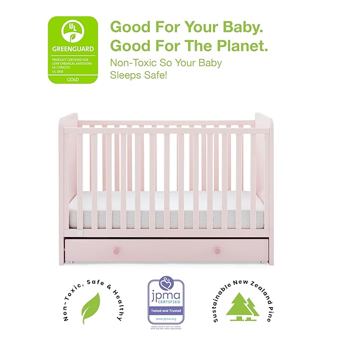 GAP babyGap Graham 4-in-1 Convertible Crib with Storage Drawer - Greenguard Gold Certified, Blush Pink/Dark Pink - LeafyLoom