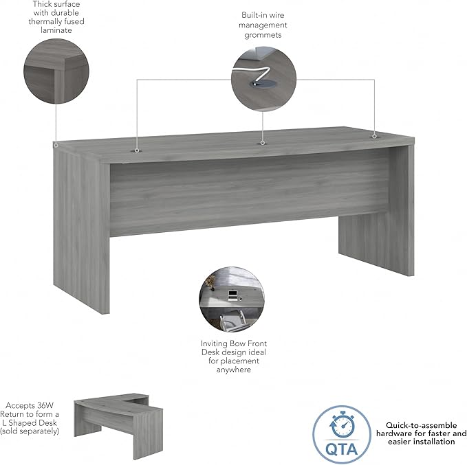 Bush Business Furniture Echo Bow Front Desk, 72W, Modern Gray - LeafyLoom