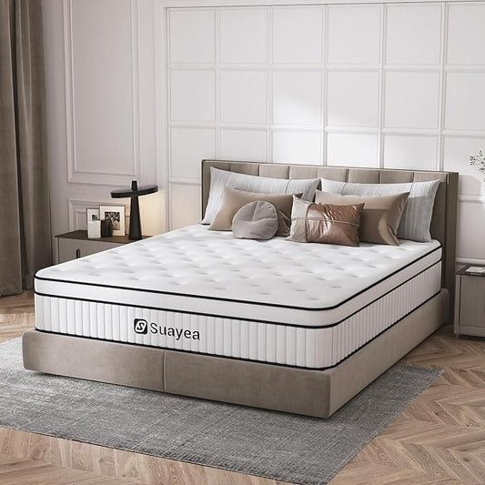 King Mattress 10 Inch, King Size Mattress in a Box, Hybrid Mattress with Pocket Spring and Soft Foam, Ultimate Motion Isolation, Strong Support, Medium Firm, Upgraded Strength - LeafyLoom