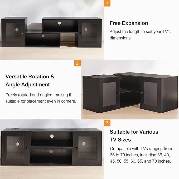 VECELO LED TV Stand for Televisions up to 70 Inchs Modern Entertainment Center with Storage Media Console with 23 Flashing Options and 4 Customizable Modes for Living Room, Bedroom, Black - LeafyLoom