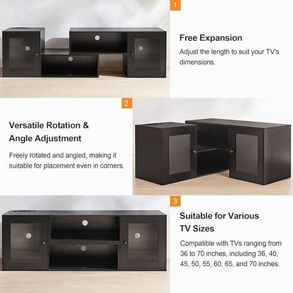 VECELO LED TV Stand for Televisions up to 70 Inchs Modern Entertainment Center with Storage Media Console with 23 Flashing Options and 4 Customizable Modes for Living Room, Bedroom, Black - LeafyLoom