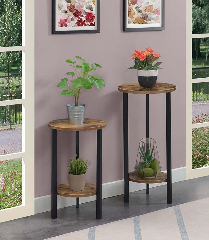 Convenience Concepts Graystone 31 inch 2 Tier Plant Stand, Barnwood/Black - LeafyLoom