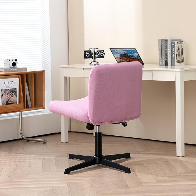 Panana Office Chair Fabric Padded Seat Armless Desk Chair Swivel Computer Task Chair Mid-Back No Wheels Accent Chair (Pink) - LeafyLoom