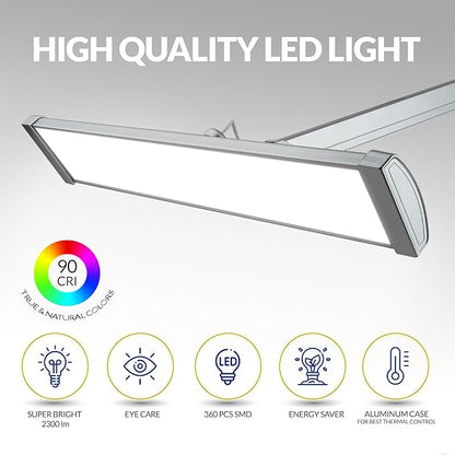 Super Bright 2,300 Lumens Powerful Professional Eye Care LED Desk Lamp, Brightness & Color Temperature Adjustable, Task Light for Home, beauty, Crafting, Office, Workbench (CCT, Dimmable, Silver) - LeafyLoom