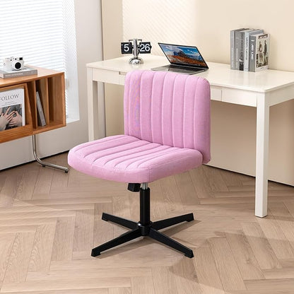 Panana Office Chair Fabric Padded Seat Armless Desk Chair Swivel Computer Task Chair Mid-Back No Wheels Accent Chair (Pink) - LeafyLoom