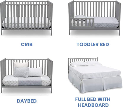 Delta Children Heartland 4-in-1 Convertible Crib, Grey + Delta Children Twinkle Galaxy Dual Sided Recycled Fiber Core Crib and Toddler Mattress (Bundle) - LeafyLoom