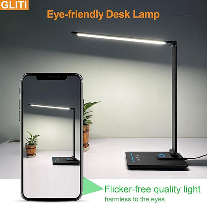 LED Desk Lamp, Black Modern Table Lamp, Ideal Gift for Study, Office. Dimmable Desk Lamp for Work, Video Conferencing, Reading and Writing, Arts and Crafts, Nail Art. - LeafyLoom