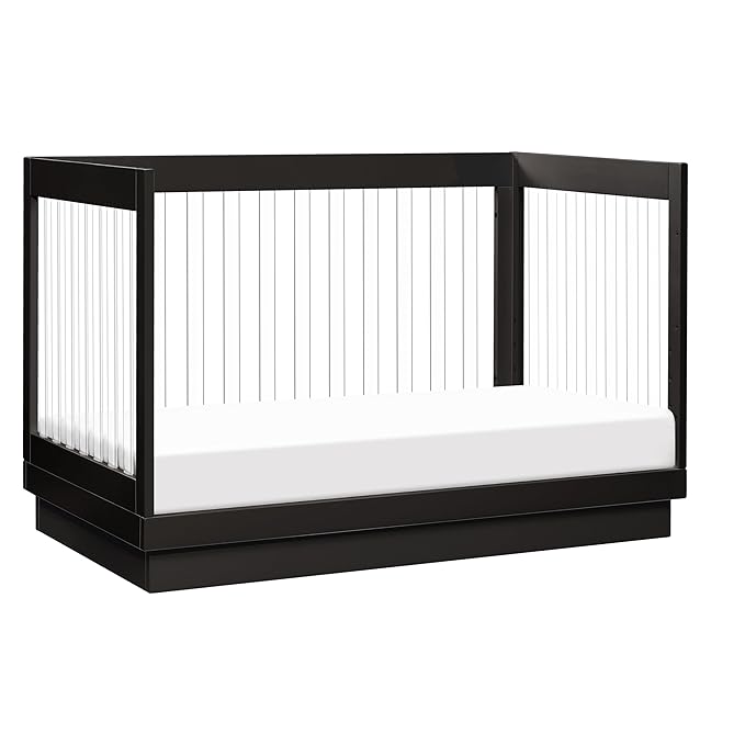 Babyletto Harlow Acrylic 3-in-1 Convertible Crib with Toddler Bed Conversion Kit in Black with Acrylic Slats, Greenguard Gold Certified - LeafyLoom