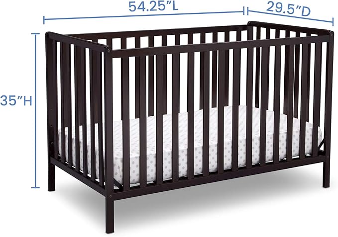 Delta Children Heartland 4-in-1 Convertible Crib, Dark Chocolate + Delta Children Twinkle Galaxy Dual Sided Recycled Fiber Core Crib and Toddler Mattress (Bundle) - LeafyLoom