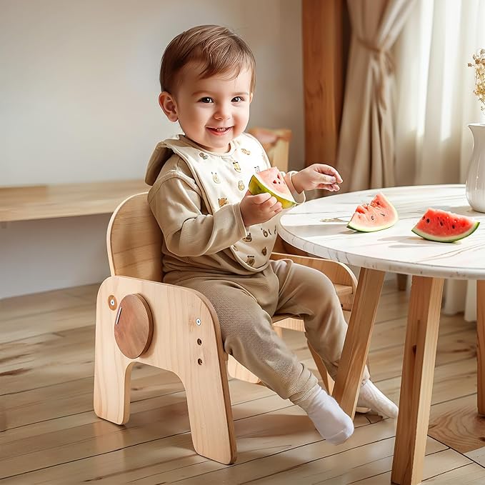 ibwaae Natural Solid Wooden Kids Chair Height-adjustable Wooden Chair for Toddlers Montessori Furniture Birthday Gift for Children - LeafyLoom