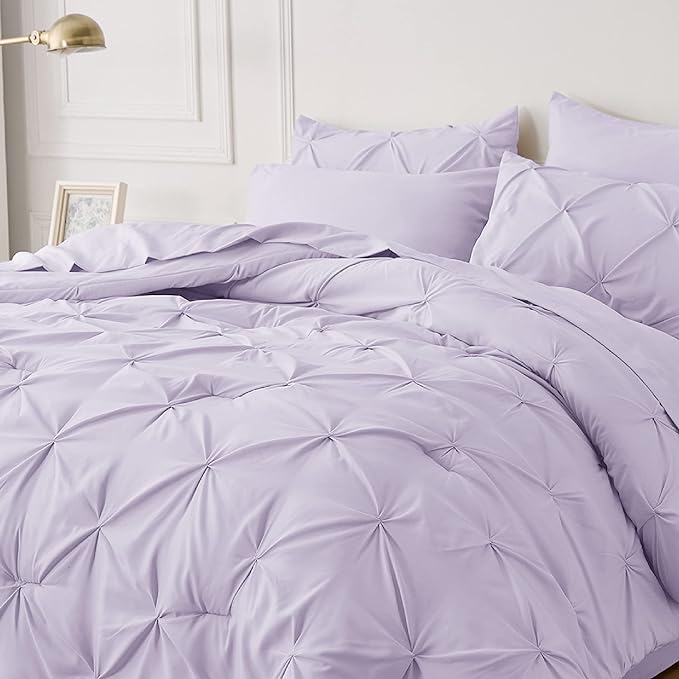 Bedsure California King Comforter Set - Cal King Bed Set 7 Pieces, Pinch Pleat Light Purple Cali King Bedding Set with Comforter, Sheets, Pillowcases & Shams - LeafyLoom