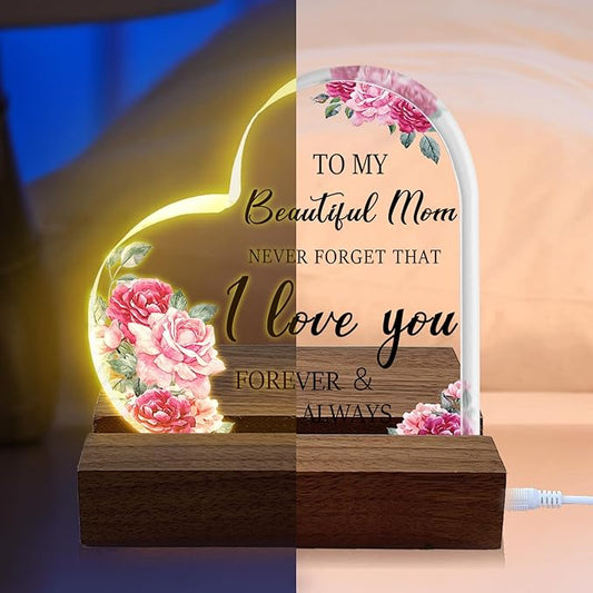 ACSENCETER to My Mom Birthday Gifts for Women I Love You Night Lights for Mother Acrylic Decoration Christmas Gift USB Night Lamp Keepsake Mothers' Day Gift from Daughter Son 3.7" - LeafyLoom