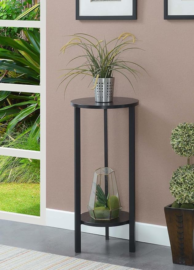 Convenience Concepts Graystone 31 inch 2 Tier Plant Stand, Black/Black - LeafyLoom