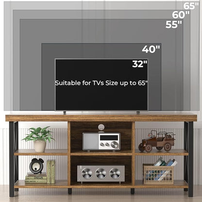 GreenForest TV Stand for TV up to 65 inches, Entertainment Center with 6 Storage Cabinet for Living Room, 55 inch Farmhouse Television Stands Console Table, TV stands for Living Room, Walnut - LeafyLoom