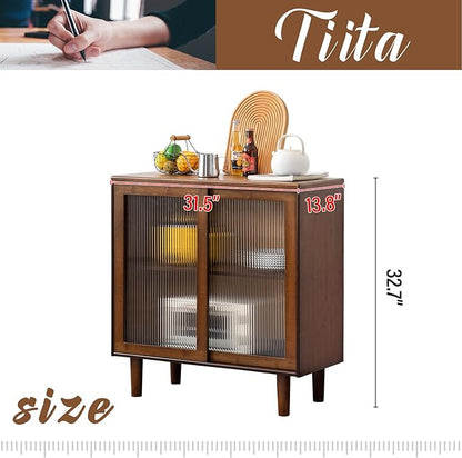 Tiita Bamboo Sideboard Buffet Cabinet, Rattan Kitchen Storage Cabinet, Boho Coffee Bar Tables for Kitchen Living Room Hallway Office, Walnut - LeafyLoom