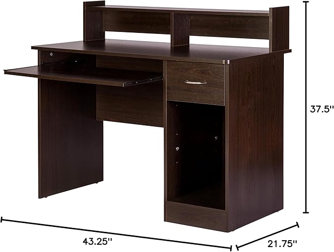 OneSpace Essential Computer Desk, Hutch with Pull-Out Keyboard, Espresso - LeafyLoom